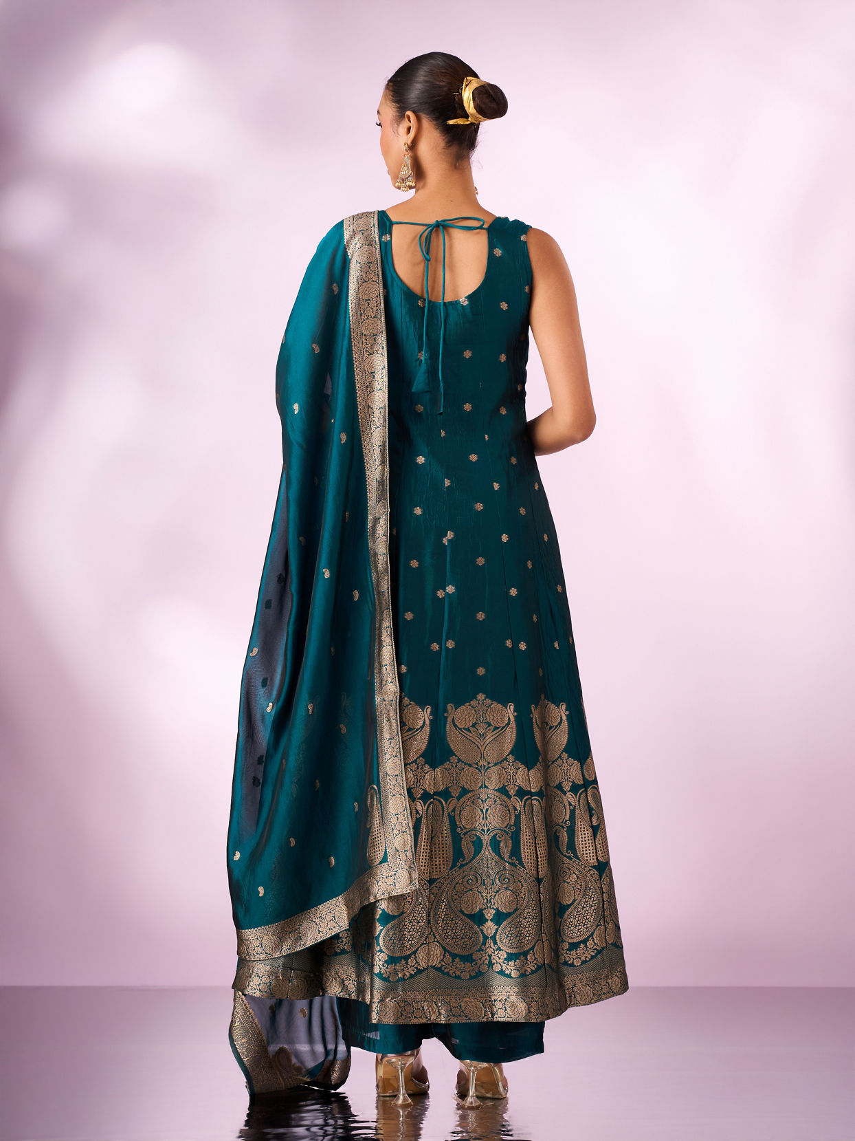 Mohey Women Green Art Silk Anarkali Suit with Embroidery