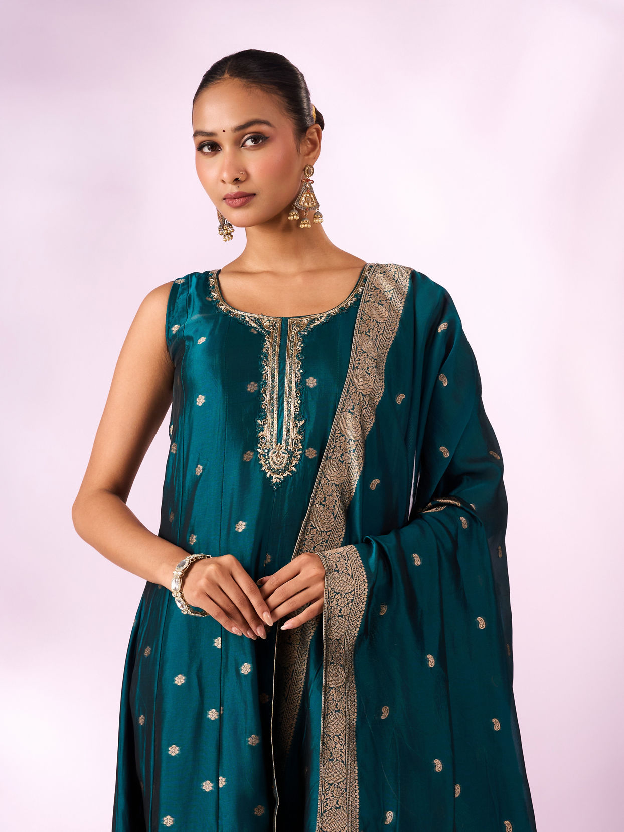 Mohey Women Green Art Silk Anarkali Suit with Embroidery