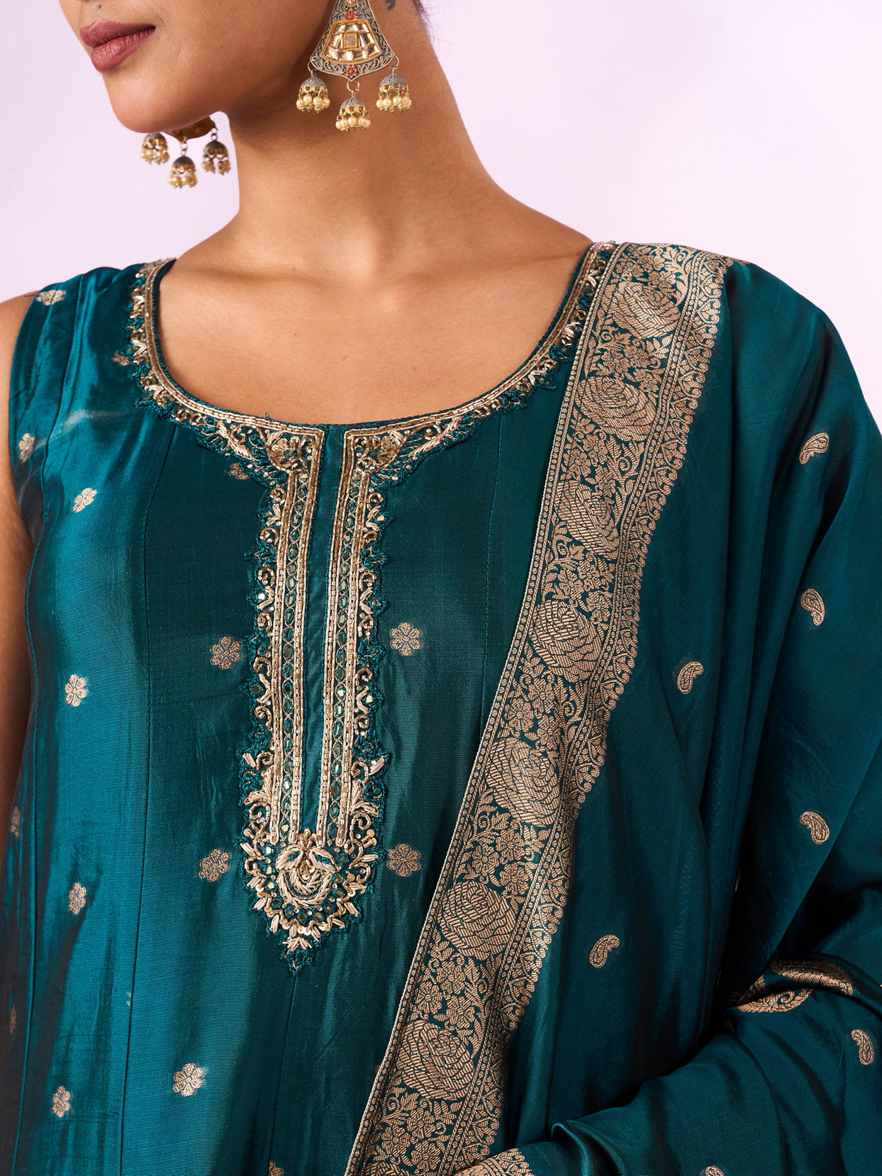Mohey Women Green Art Silk Anarkali Suit with Embroidery