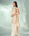 Mohey Women Cream Art Silk Palazzo Suit with Hand Embroidery