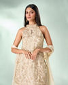 Mohey Women Cream Art Silk Palazzo Suit with Hand Embroidery