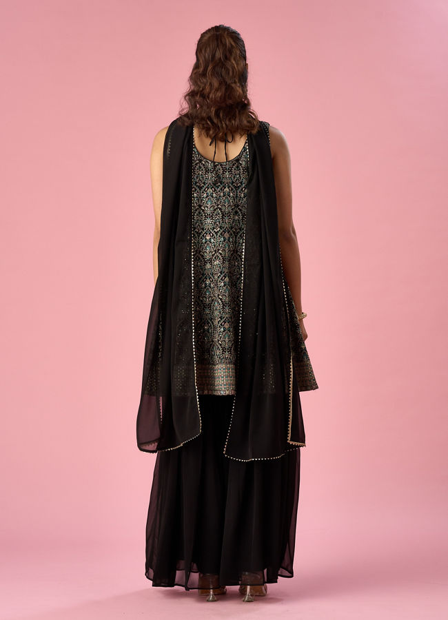Mohey Women Black Georgette Sharara Suit with Sequin Work
