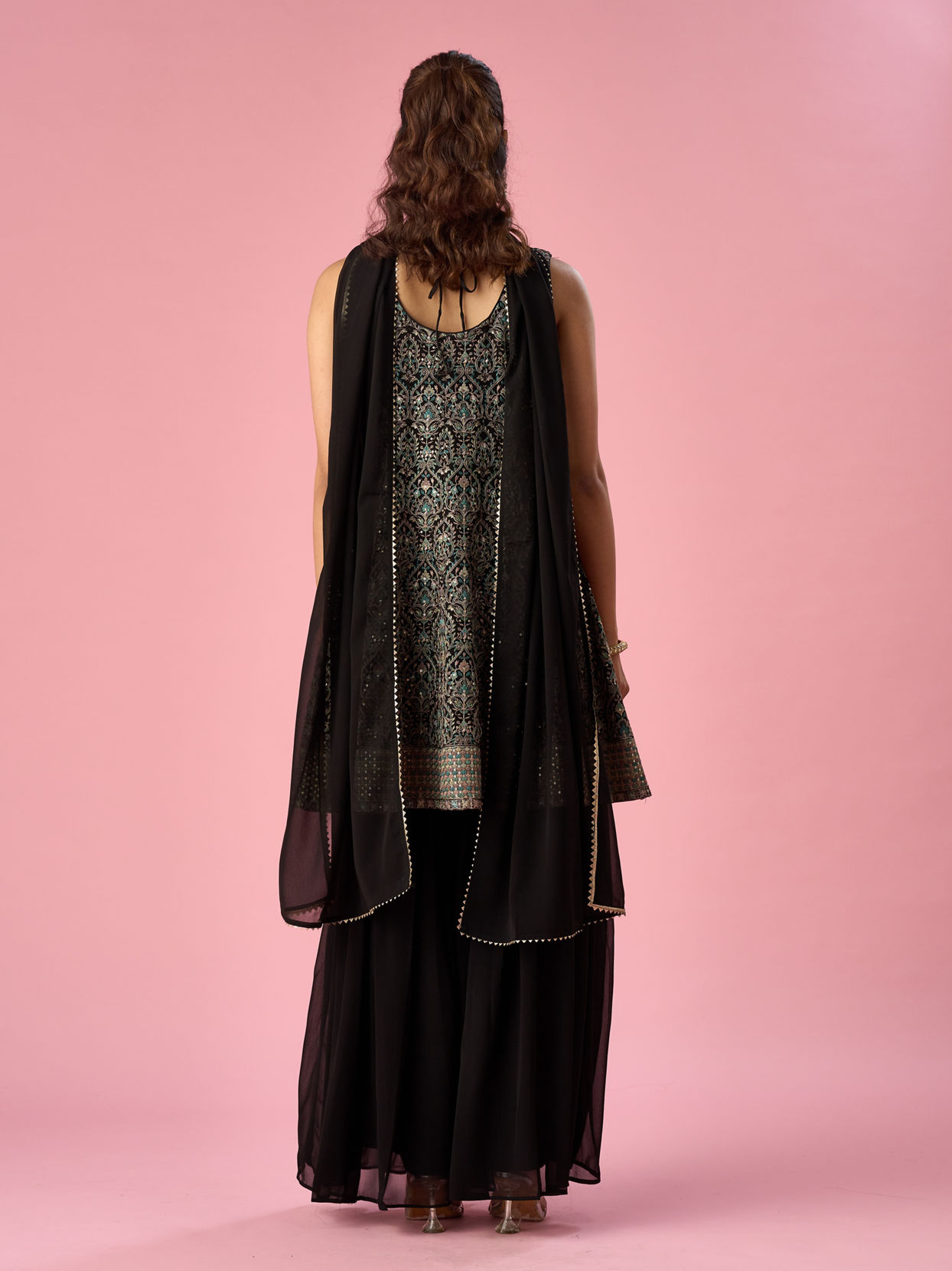Mohey Women Black Georgette Sharara Suit with Sequin Work