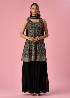 Mohey Women Black Georgette Sharara Suit with Sequin Work