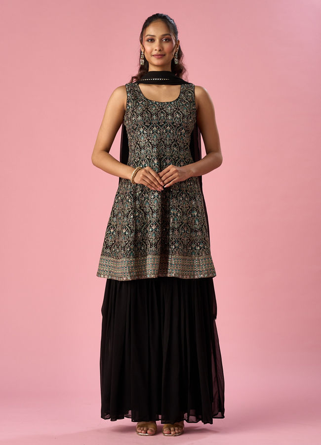 Mohey Women Black Georgette Sharara Suit with Sequin Work