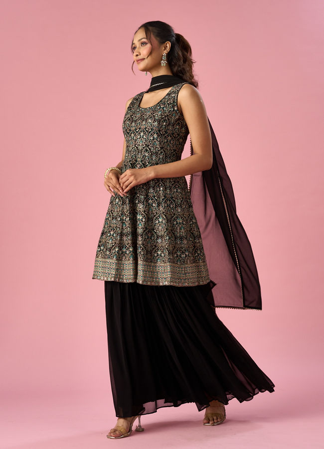 Mohey Women Black Georgette Sharara Suit with Sequin Work