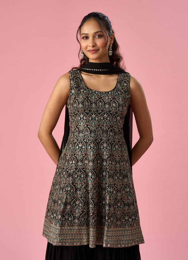 Mohey Women Black Georgette Sharara Suit with Sequin Work