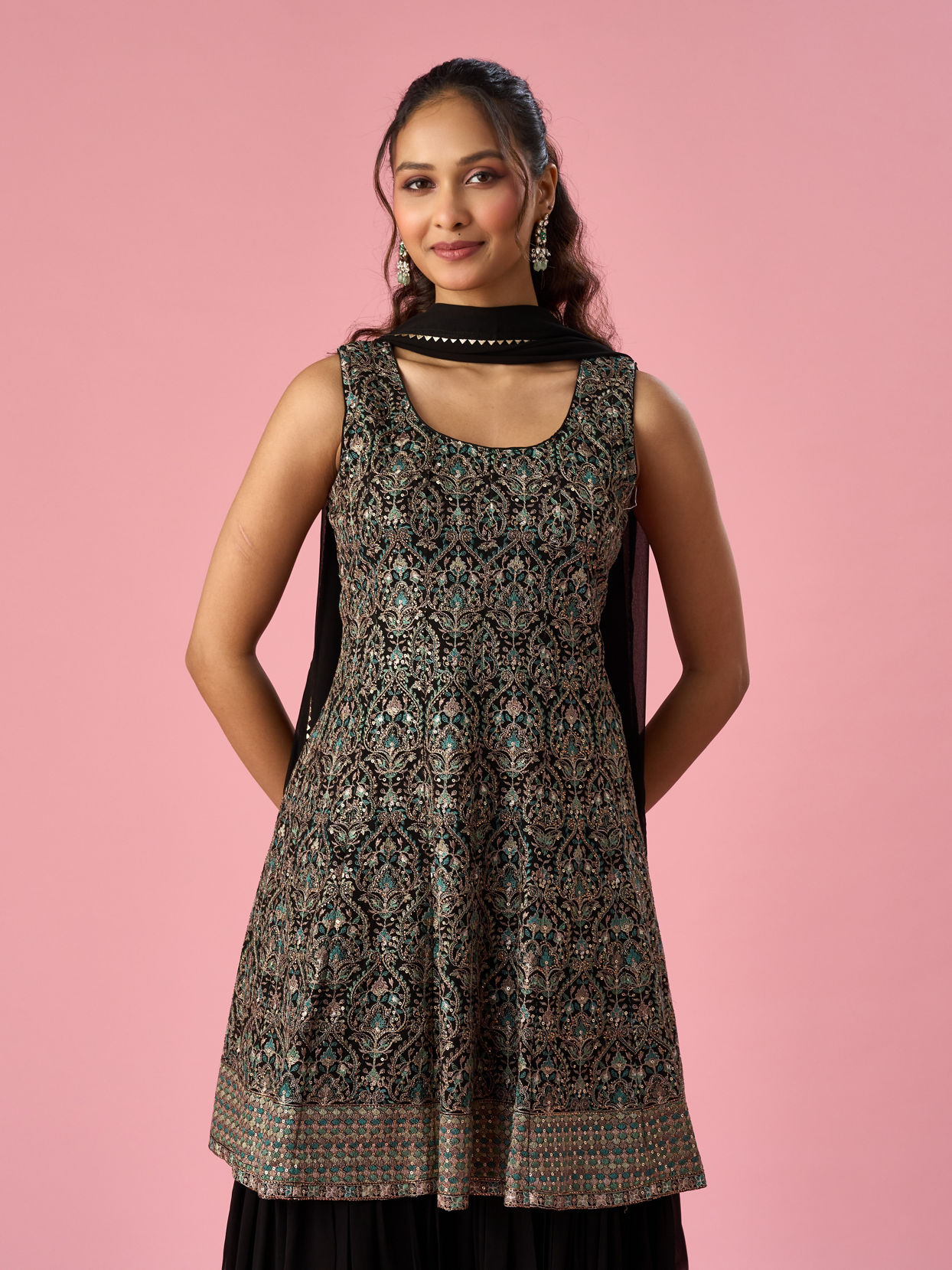Mohey Women Black Georgette Sharara Suit with Sequin Work