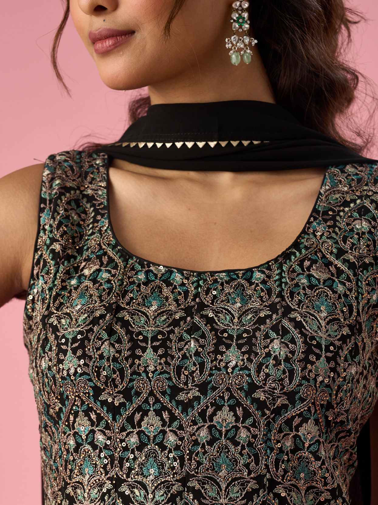 Mohey Women Black Georgette Sharara Suit with Sequin Work
