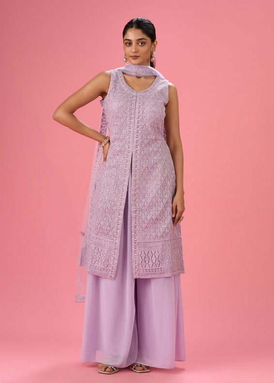 Mohey Women Purple Passion Net Palazzo Suit