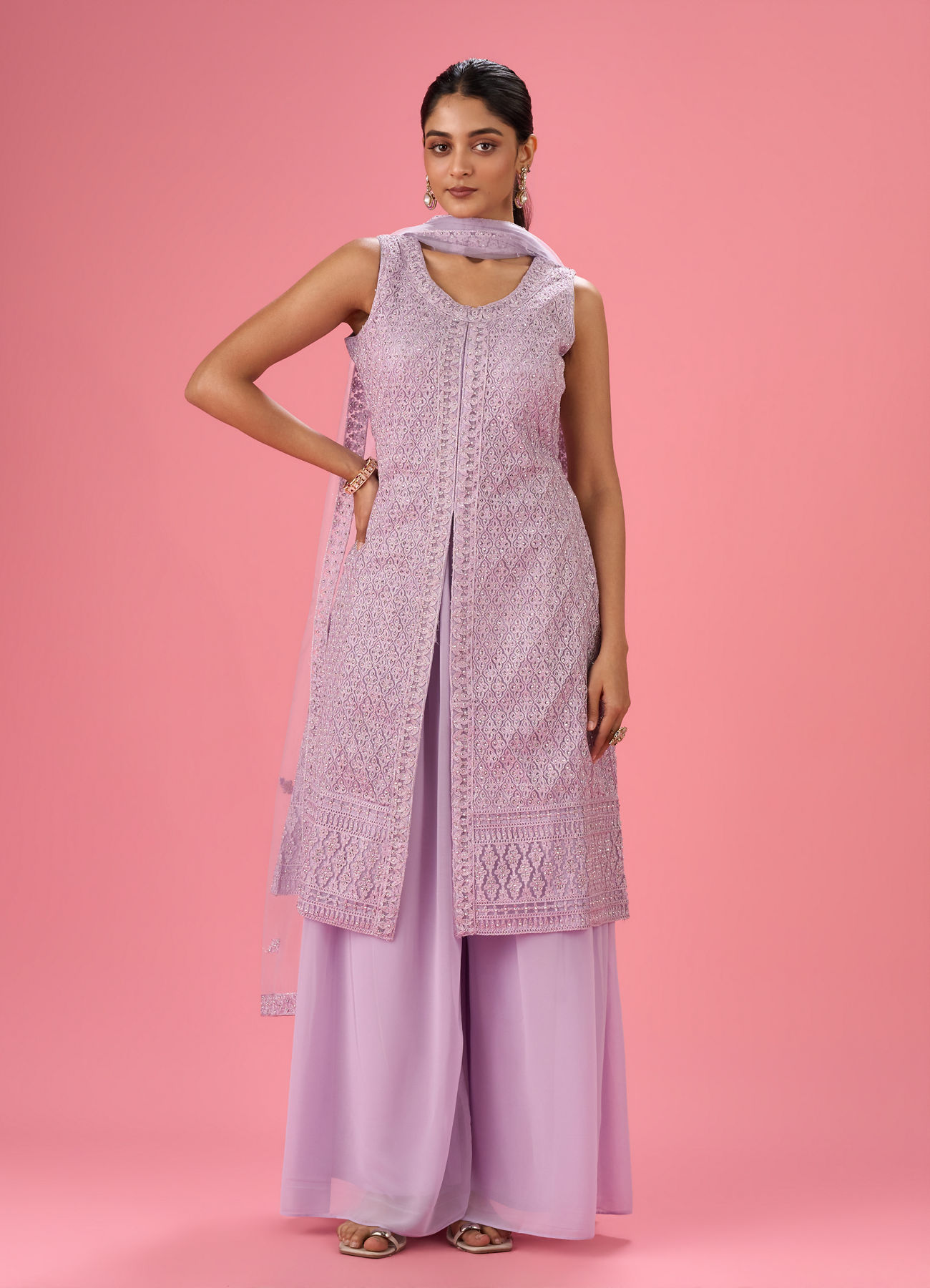 Mohey Women Purple Passion Net Palazzo Suit