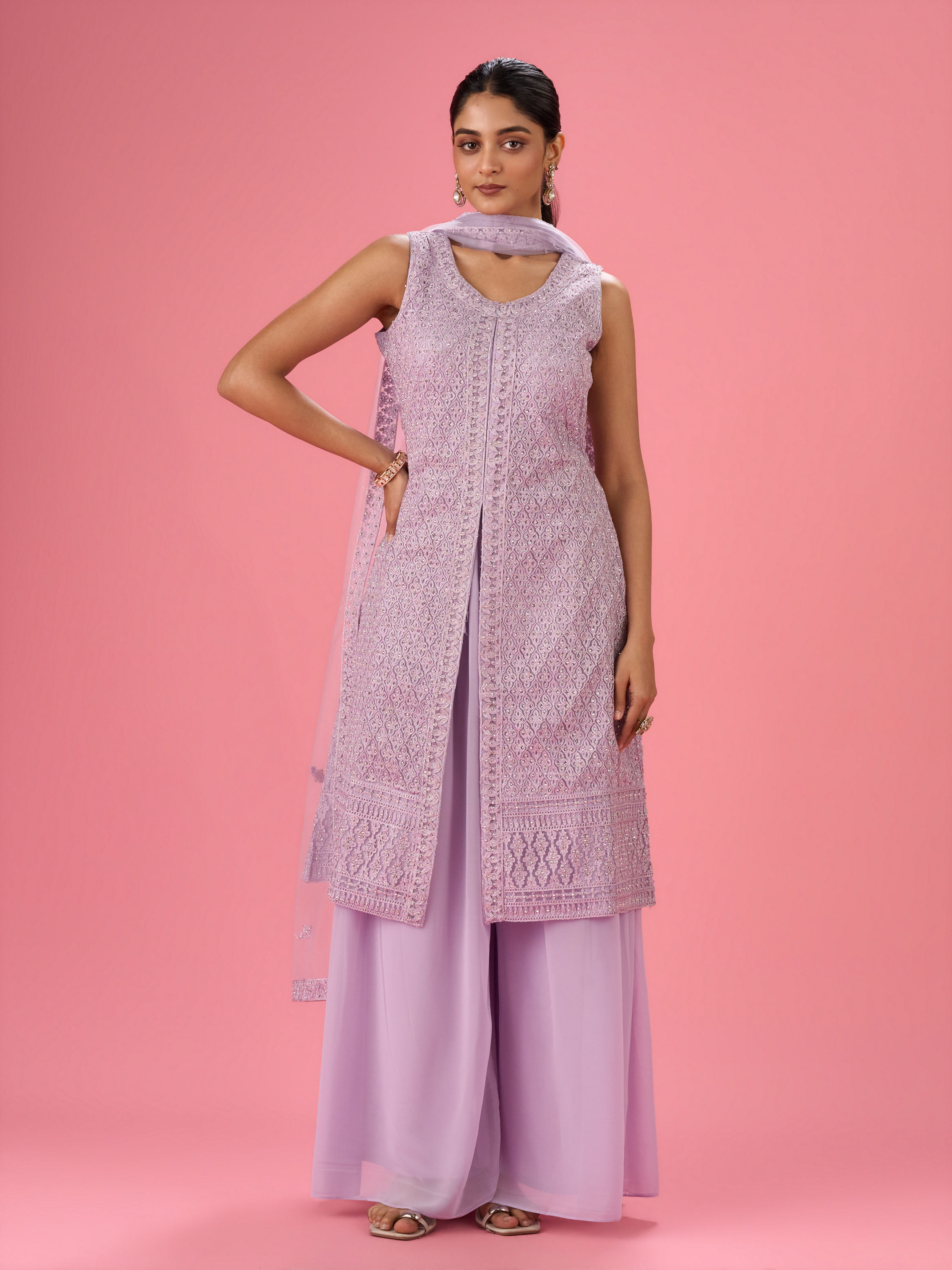 Mohey Women Purple Passion Net Palazzo Suit