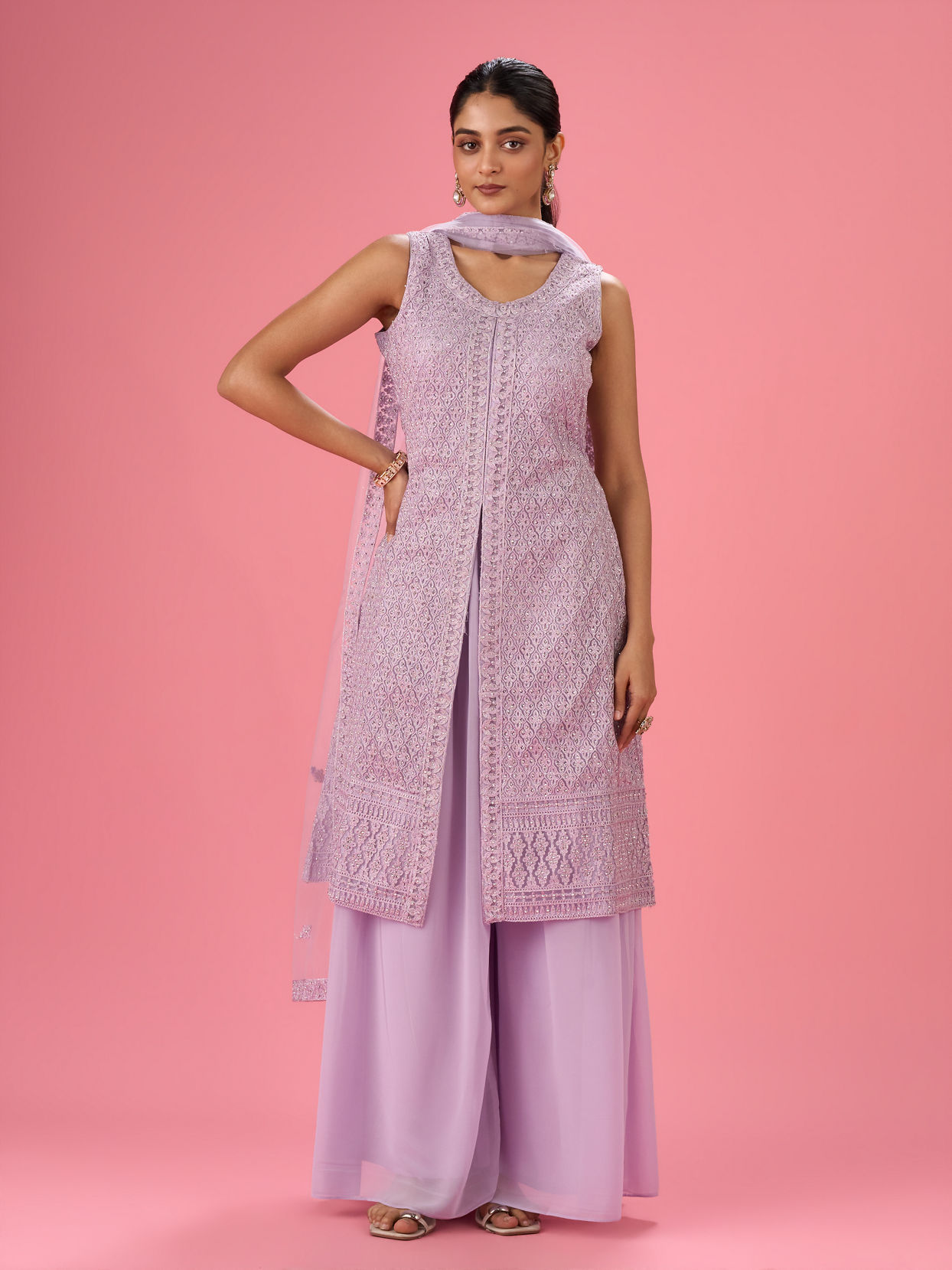 Mohey Women Purple Passion Net Palazzo Suit