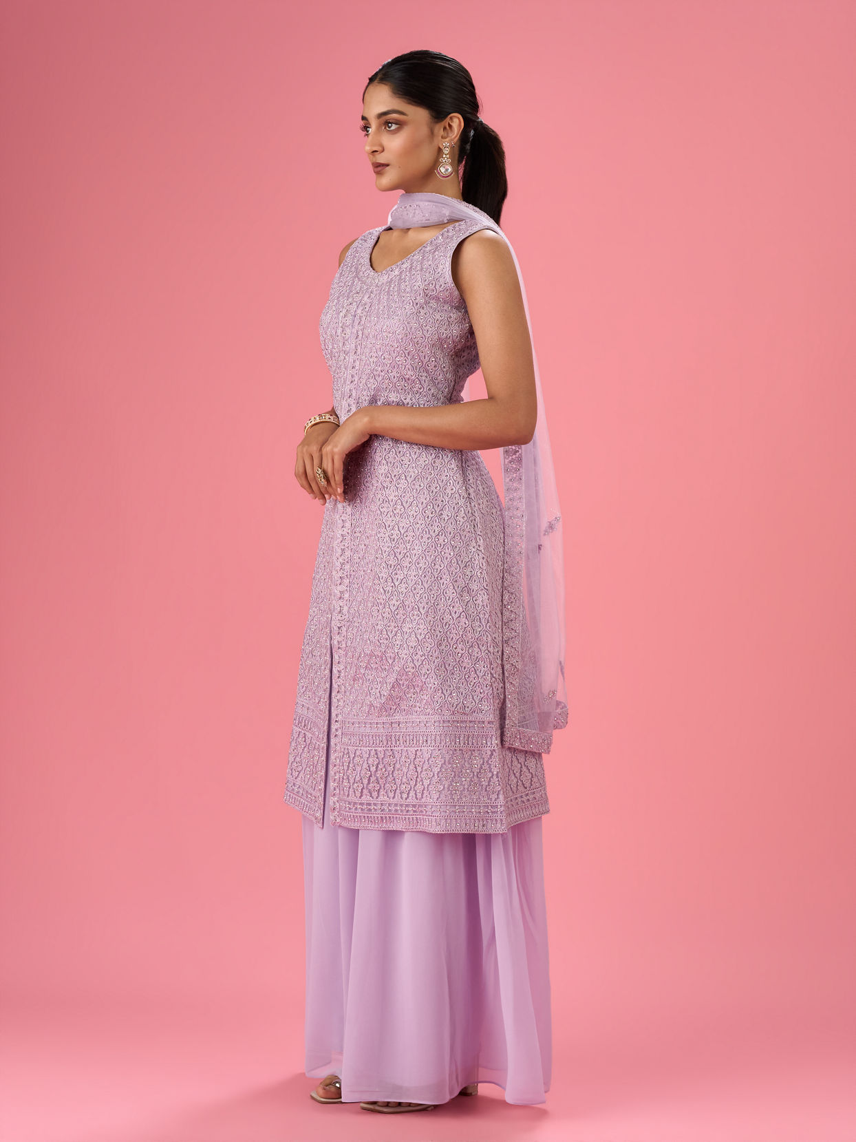 Mohey Women Purple Passion Net Palazzo Suit