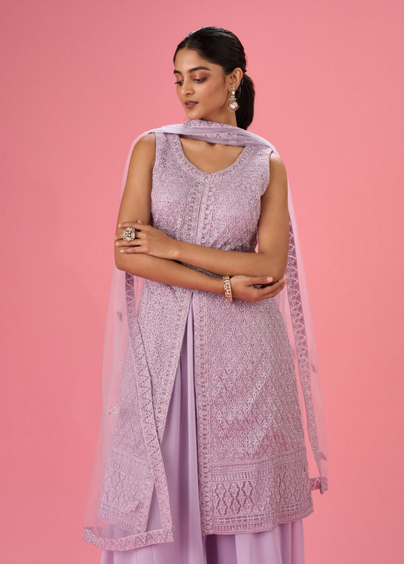 Mohey Women Purple Passion Net Palazzo Suit