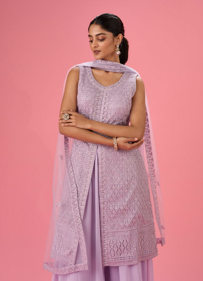 Mohey Women Purple Passion Net Palazzo Suit
