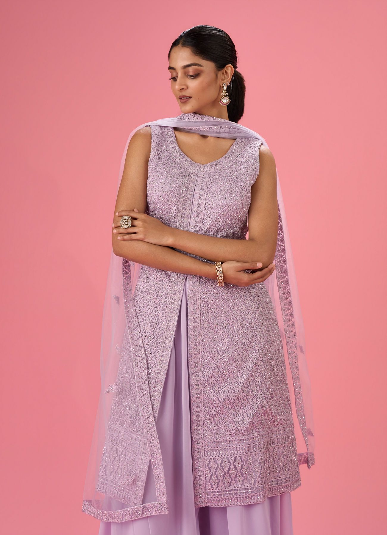 Mohey Women Purple Passion Net Palazzo Suit