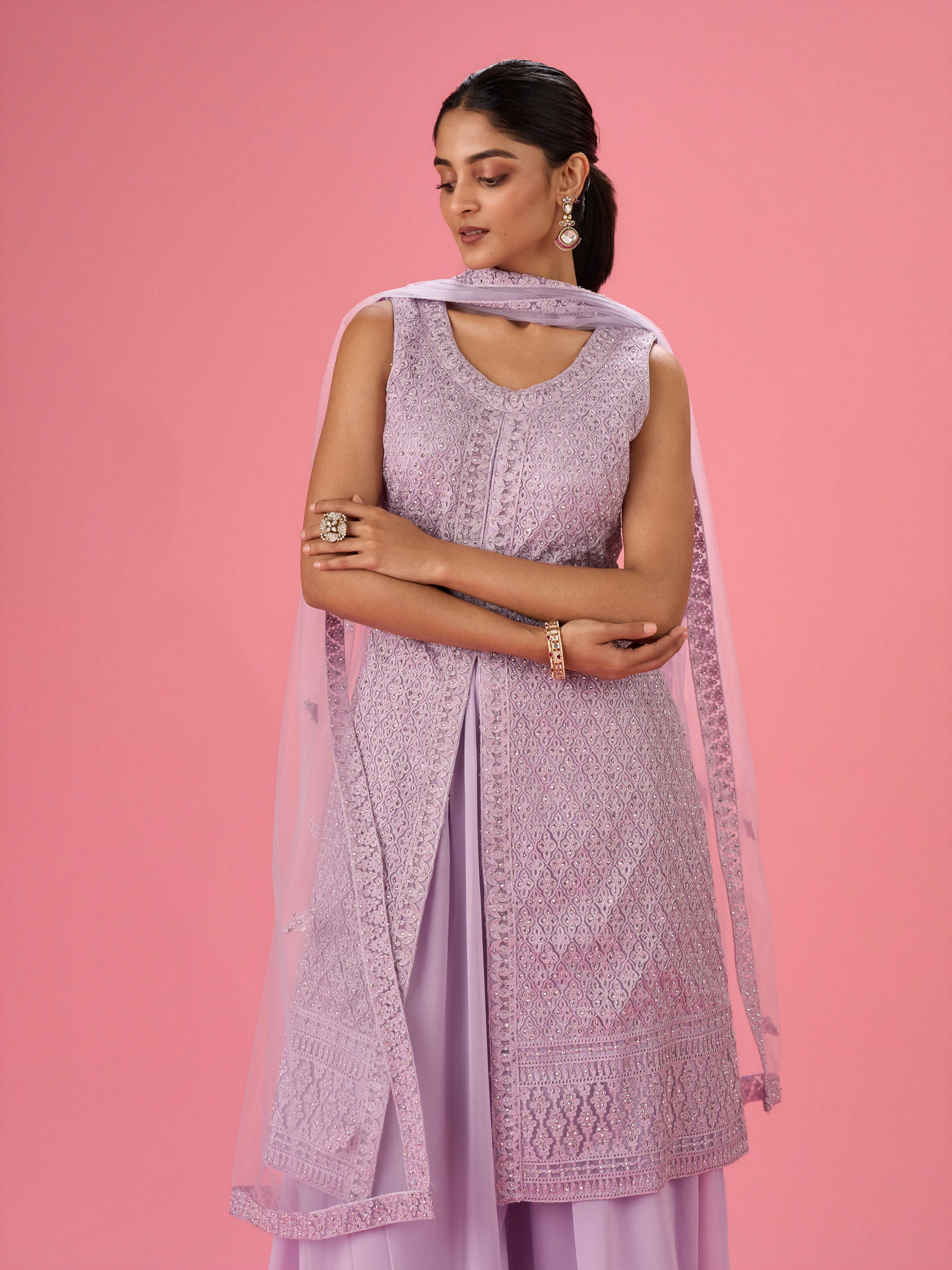 Mohey Women Purple Passion Net Palazzo Suit