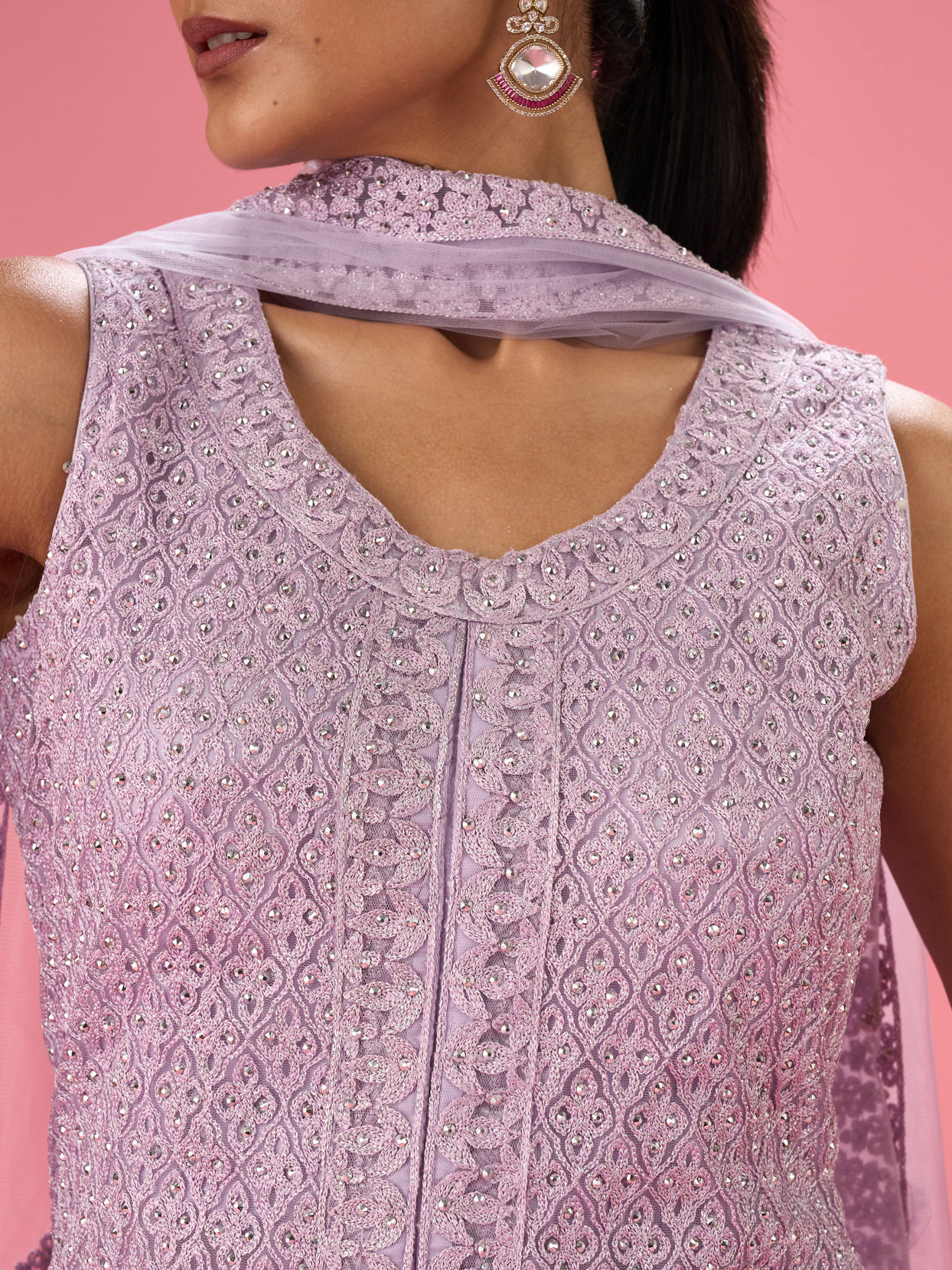 Mohey Women Purple Passion Net Palazzo Suit