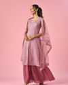 Mohey Women Dusty Pink Net Palazzo Suit with Sequin Work