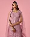 Mohey Women Dusty Pink Net Palazzo Suit with Sequin Work