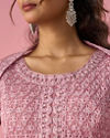 Mohey Women Dusty Pink Net Palazzo Suit with Sequin Work