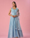 Mohey Women Light Blue Net Anarkali Suit with Stone Work