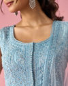 Mohey Women Light Blue Net Anarkali Suit with Stone Work