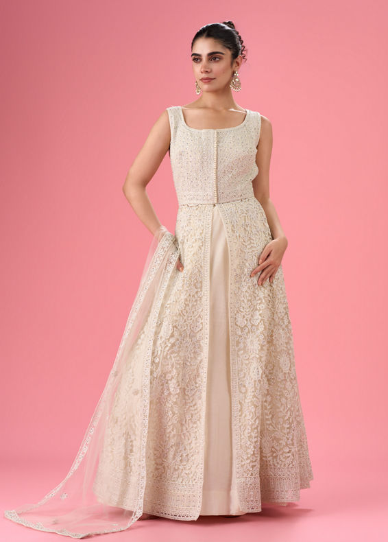 Mohey Women Elegant Cream Anarkali Suit