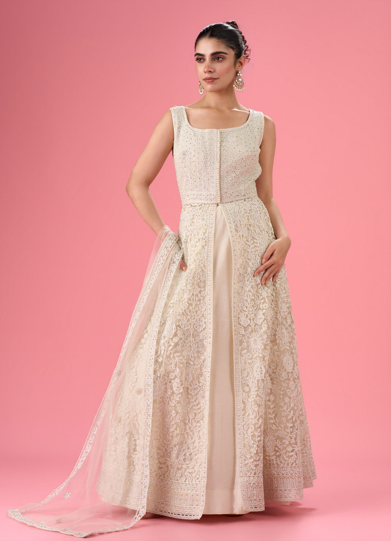 Mohey Women Elegant Cream Anarkali Suit
