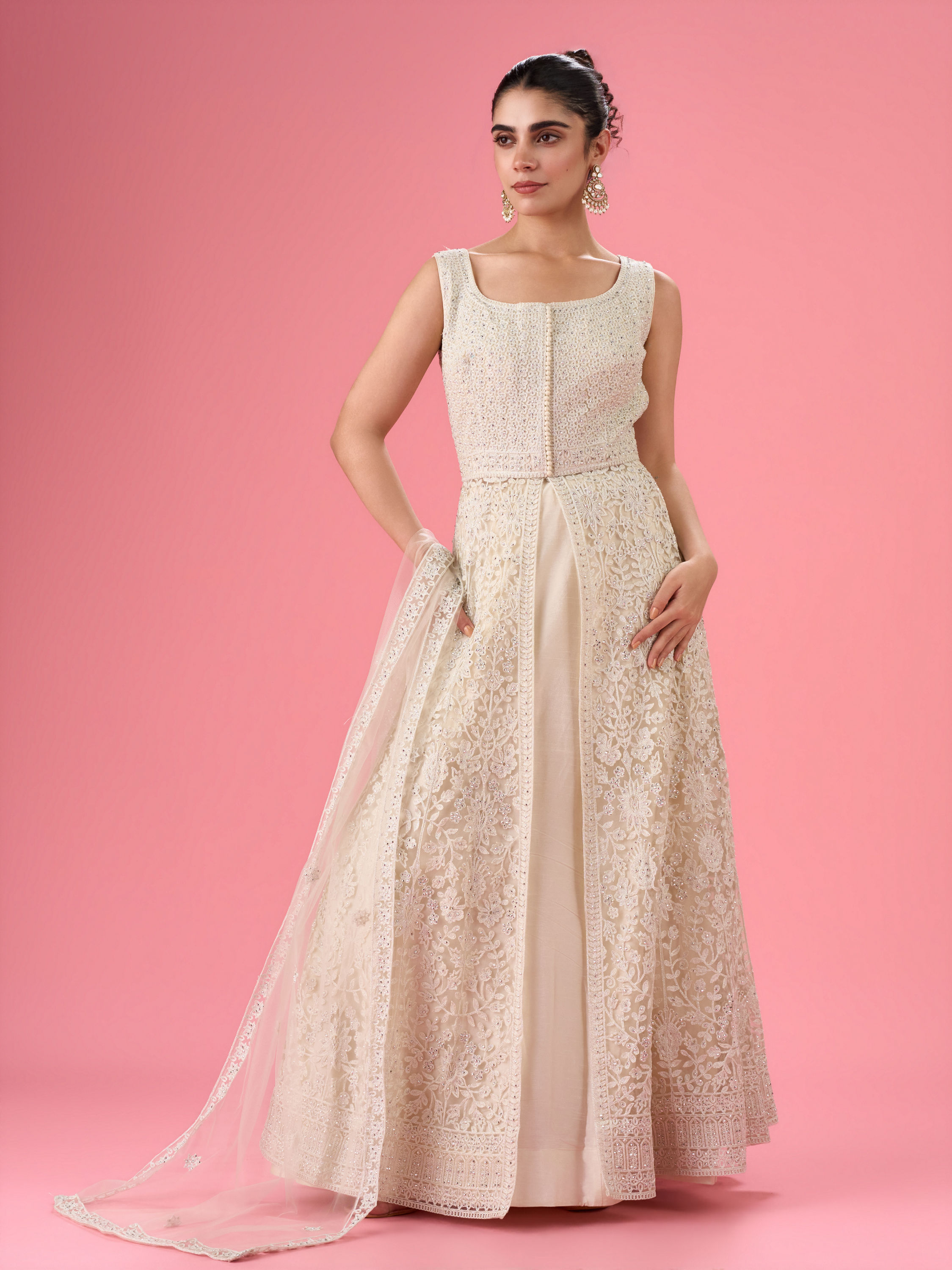 Mohey Women Elegant Cream Anarkali Suit