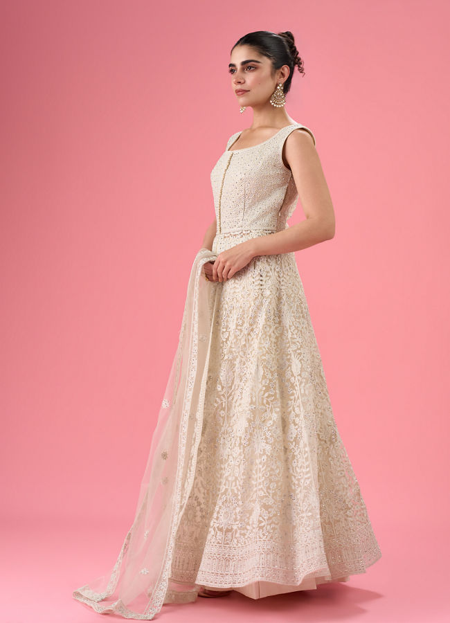 Mohey Women Elegant Cream Anarkali Suit