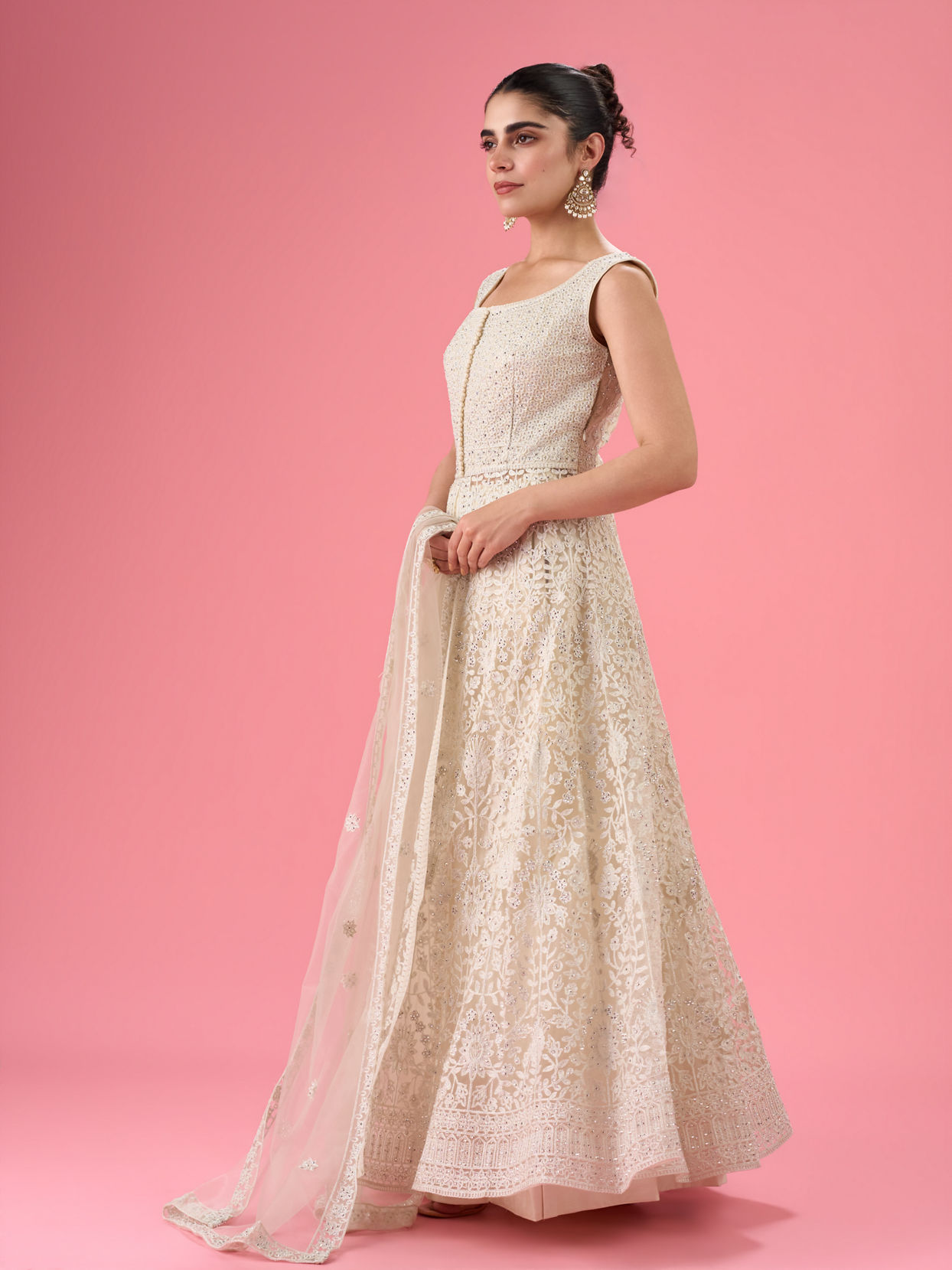 Mohey Women Elegant Cream Anarkali Suit