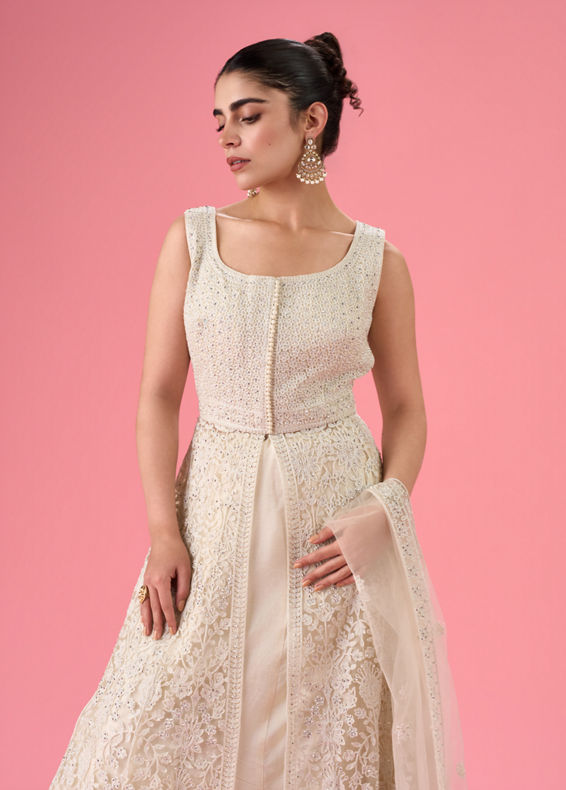 Mohey Women Elegant Cream Anarkali Suit