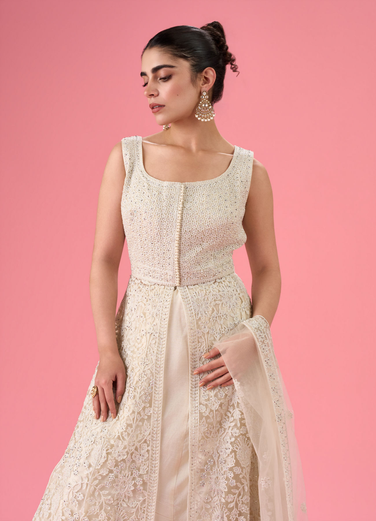 Mohey Women Elegant Cream Anarkali Suit