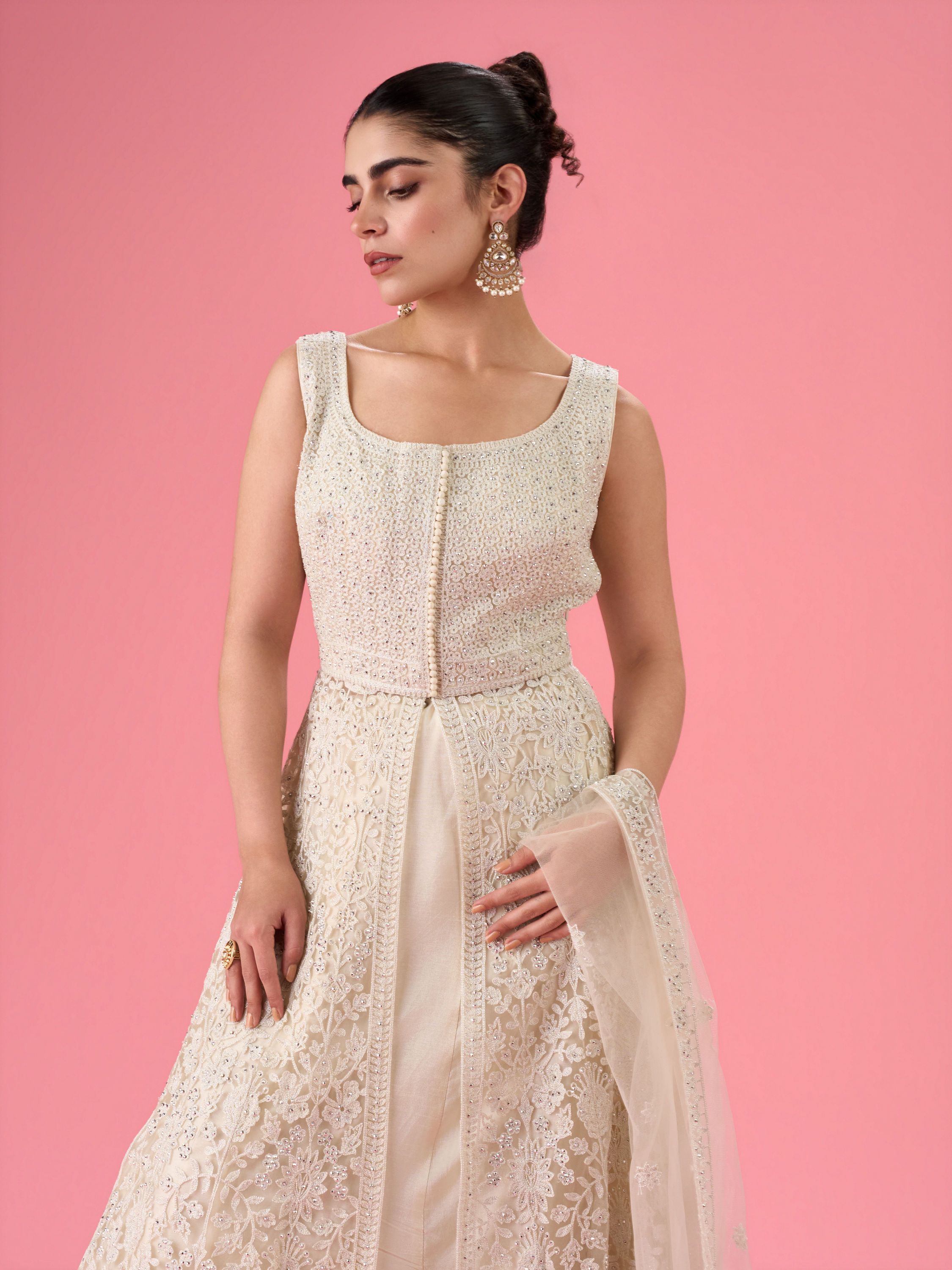 Mohey Women Elegant Cream Anarkali Suit