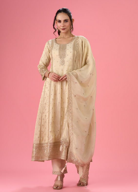 Mohey Women Elegant Cream Anarkali Suit