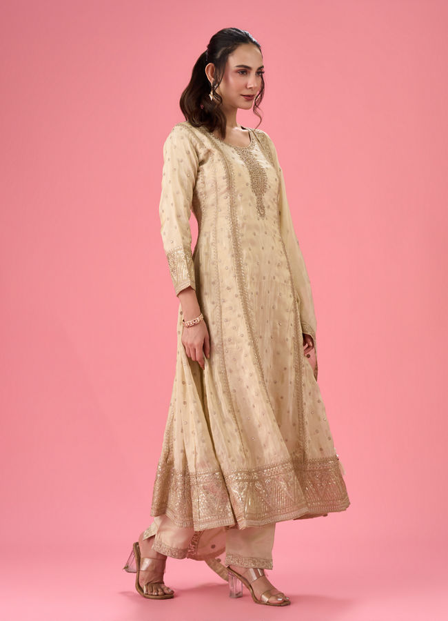 Mohey Women Elegant Cream Anarkali Suit