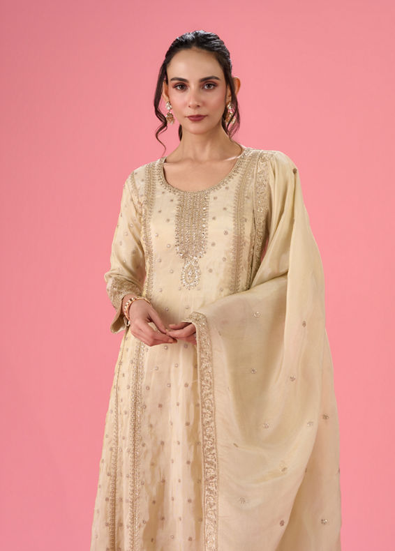 Mohey Women Elegant Cream Anarkali Suit