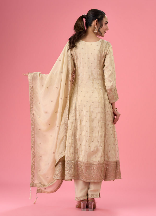 Mohey Women Elegant Cream Anarkali Suit