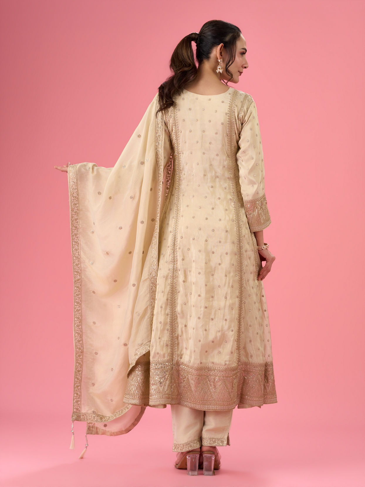 Mohey Women Elegant Cream Anarkali Suit