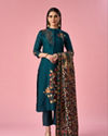 Mohey Women Blue Silk Straight Suit with Hand Embroidery