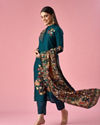 Mohey Women Blue Silk Straight Suit with Hand Embroidery