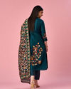 Mohey Women Blue Silk Straight Suit with Hand Embroidery
