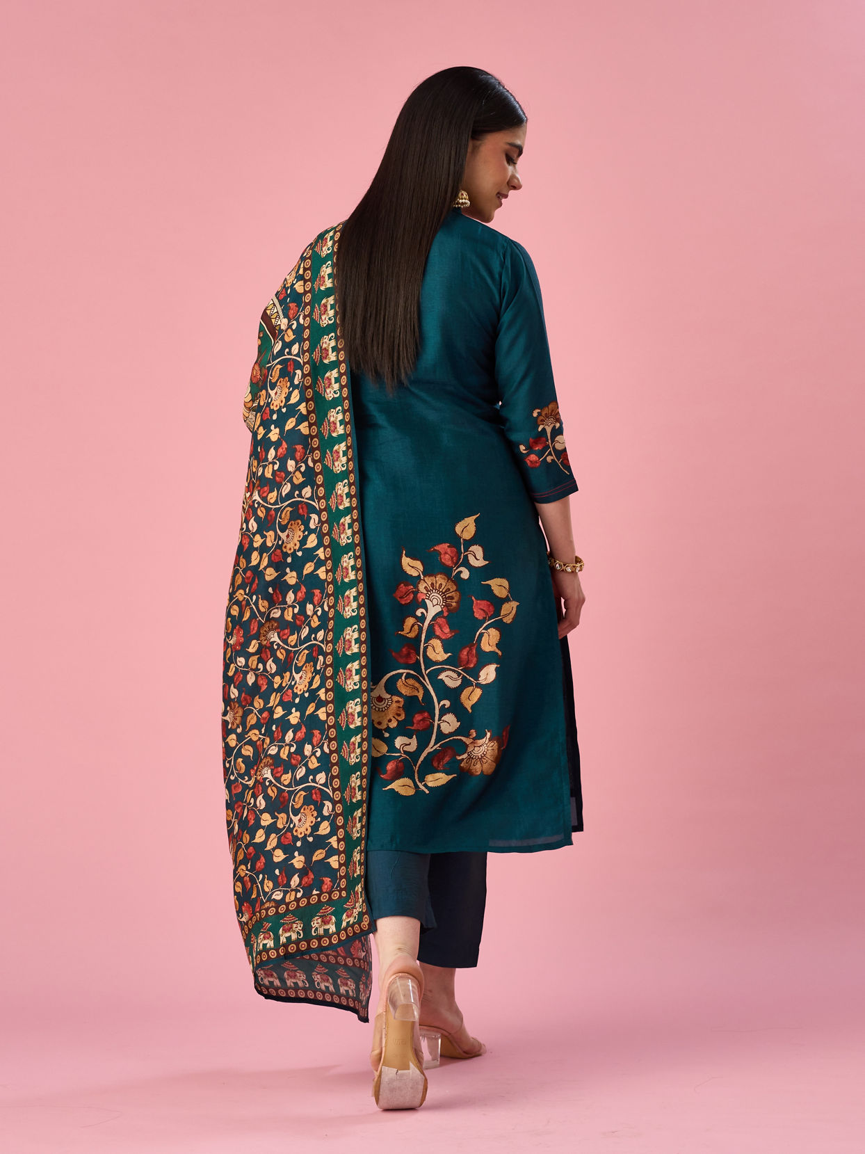 Mohey Women Blue Silk Straight Suit with Hand Embroidery
