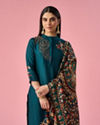 Mohey Women Blue Silk Straight Suit with Hand Embroidery