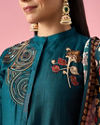 Mohey Women Blue Silk Straight Suit with Hand Embroidery