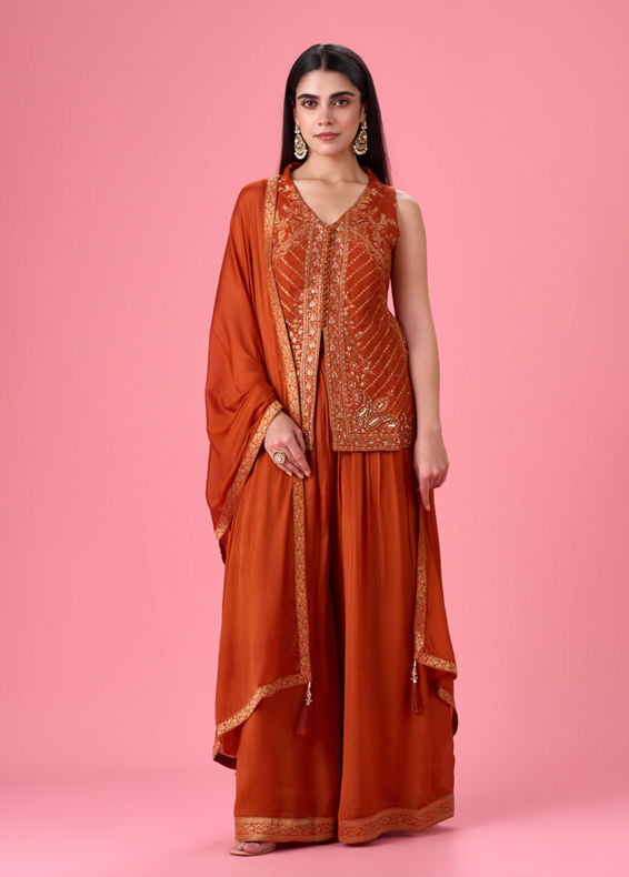 Mohey Women Vibrant Orange Palazzo Suit