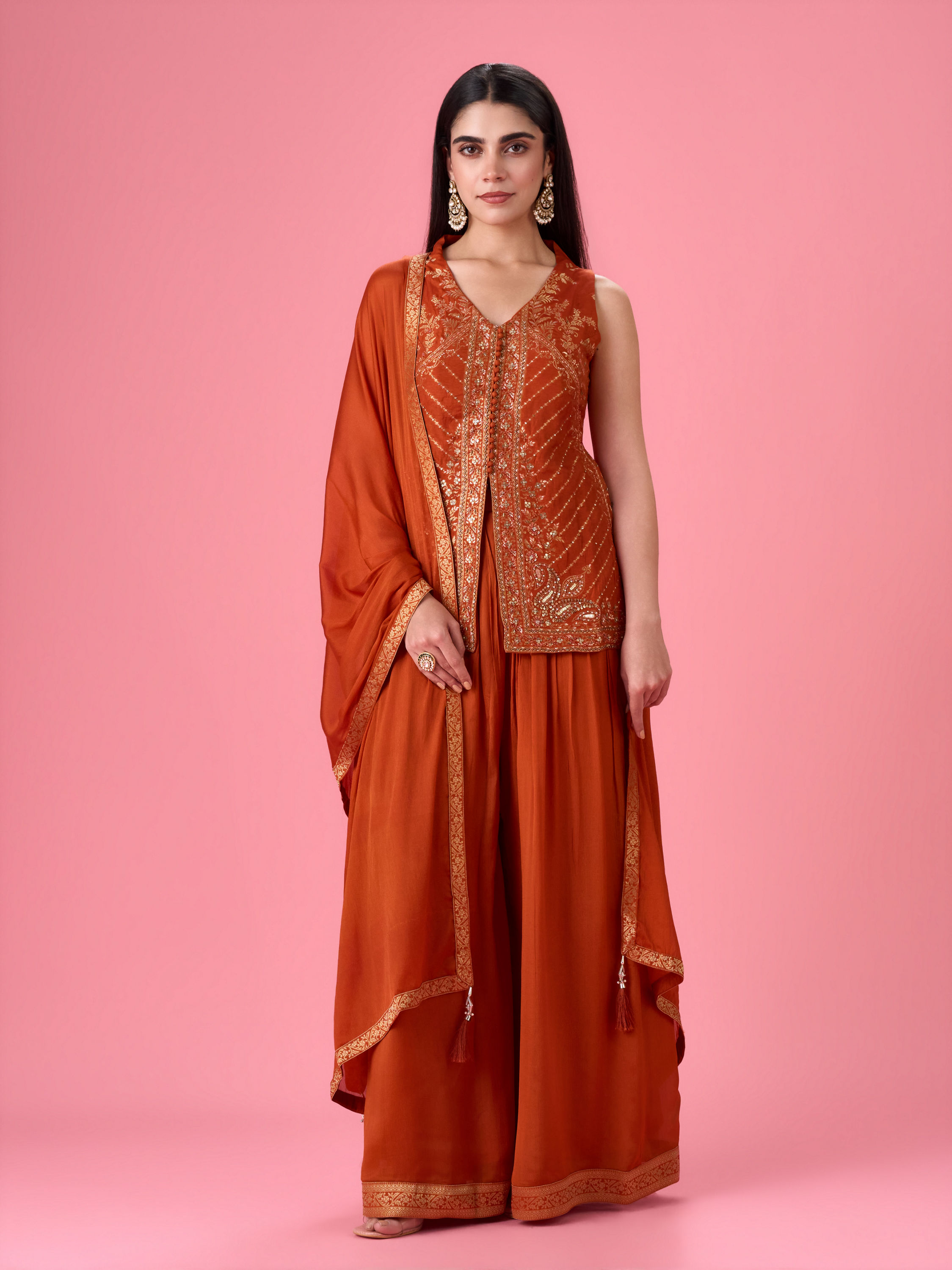 Mohey Women Vibrant Orange Palazzo Suit