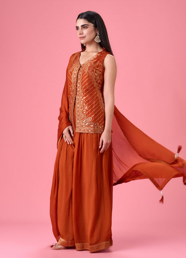 Mohey Women Vibrant Orange Palazzo Suit